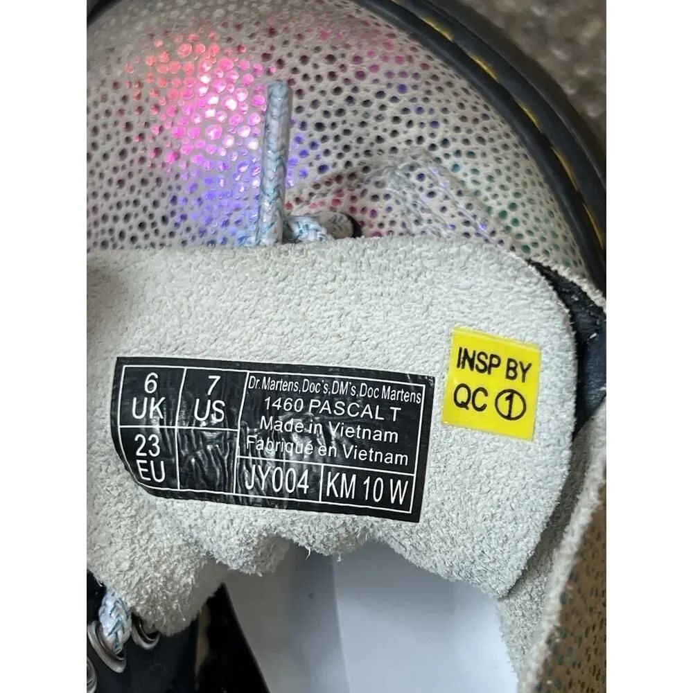 Dr Martens Lace Up Combat Boots Little Kids Girls 7 Leather Glitter 1460 PascalT